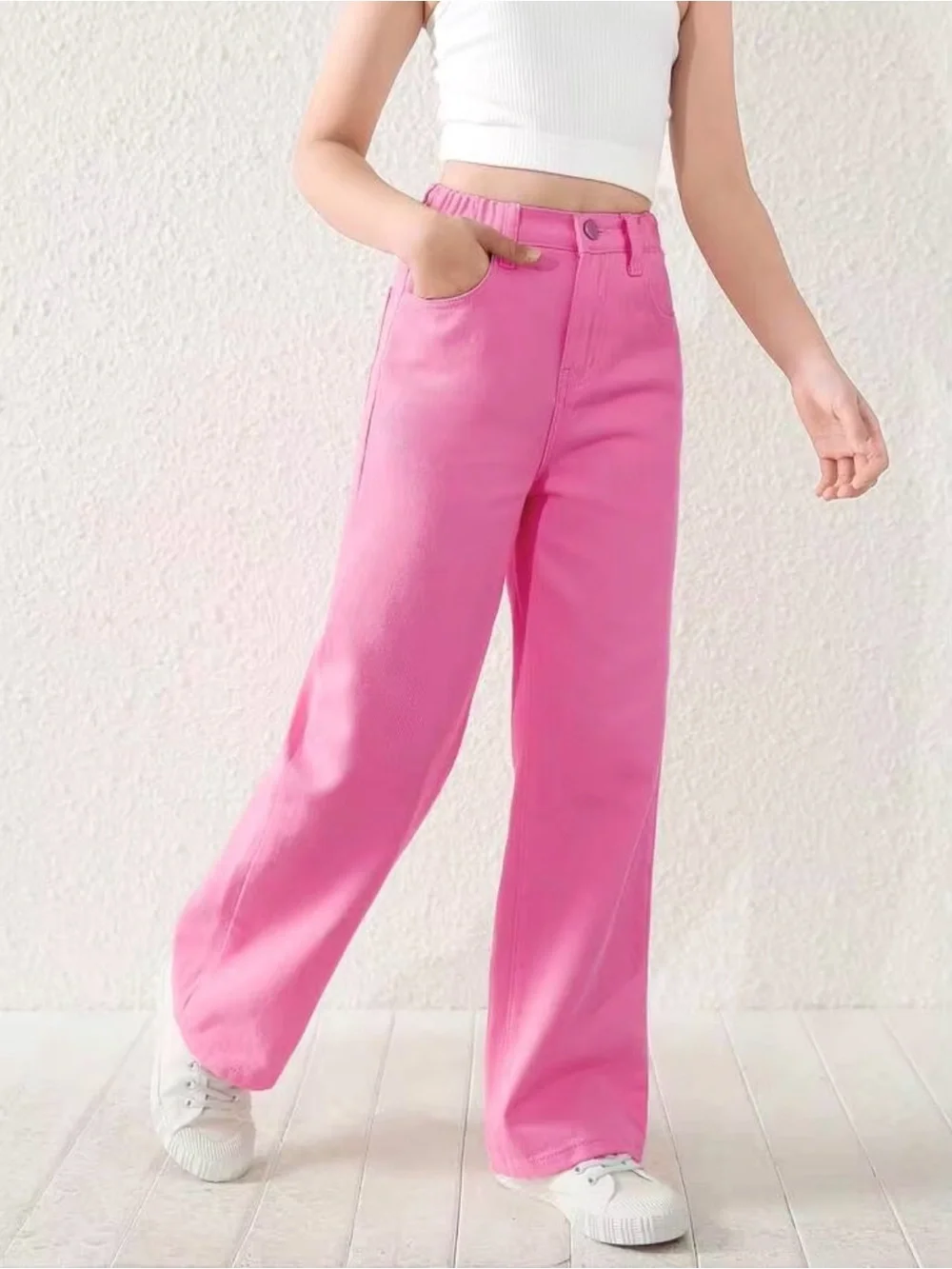 Classic High-Waist Wide Leg Pants - Pink